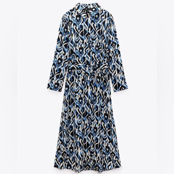 ZARA Printed Shirt Dress Blue New - Picture 12 of 15